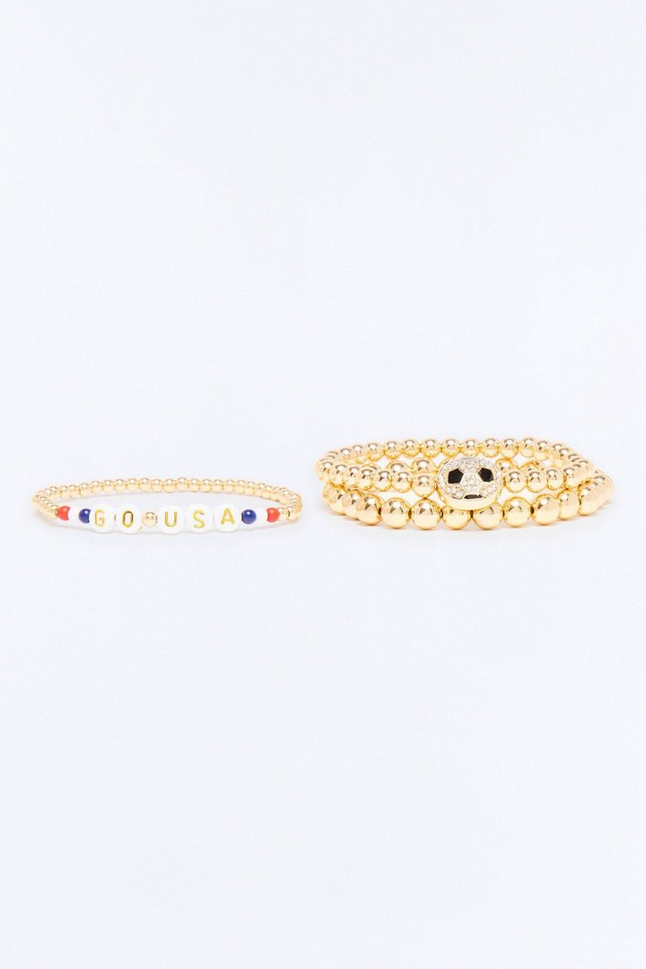 Go USA Soccer 3 Piece Bracelet Set - Gold/combo