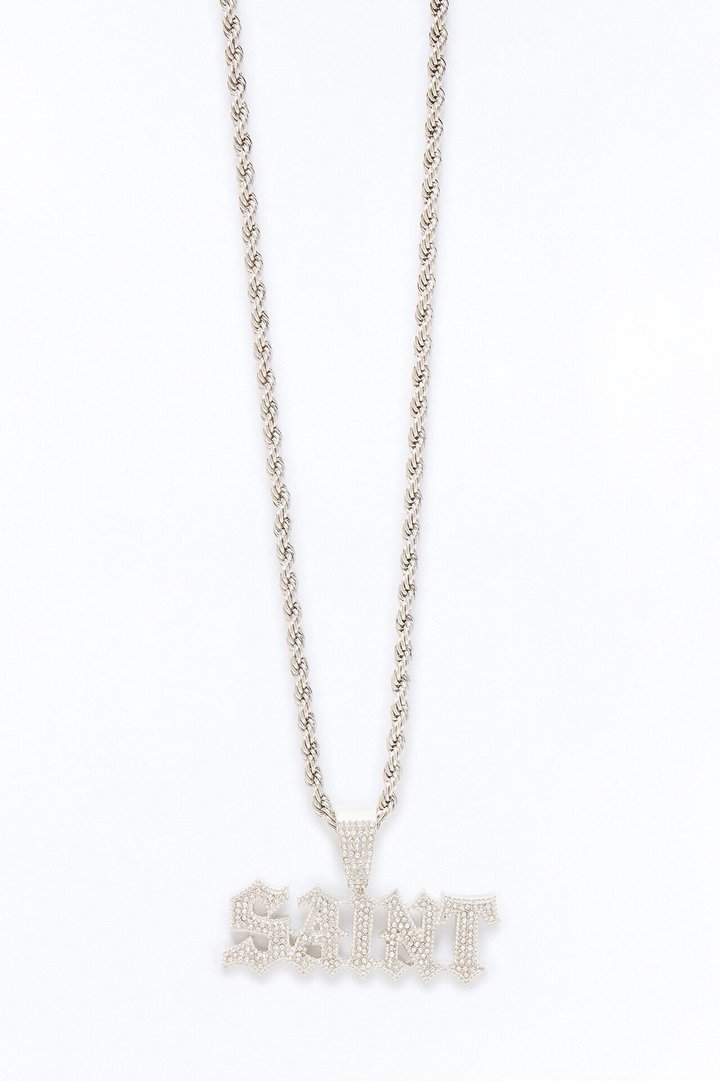 Saint Iced Rope Chain Necklace - Silver