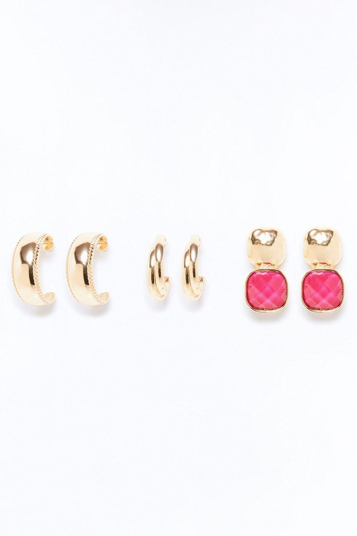 Bring It Back 3 Pair Earring Set - Gold/Red