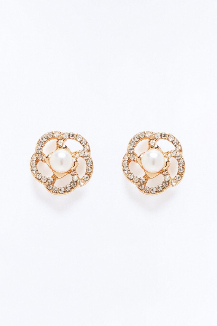 Bring May Flowers Pearls Stud Earrings - Gold