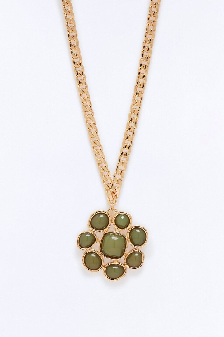 Stand Tall Floral Pendant Necklace - Gold/Green