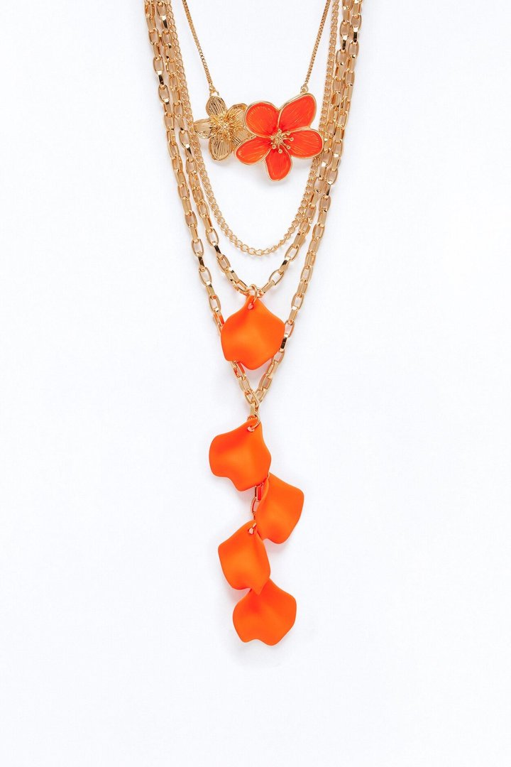 Sonya Floral Lariat Necklace - Gold/Orange