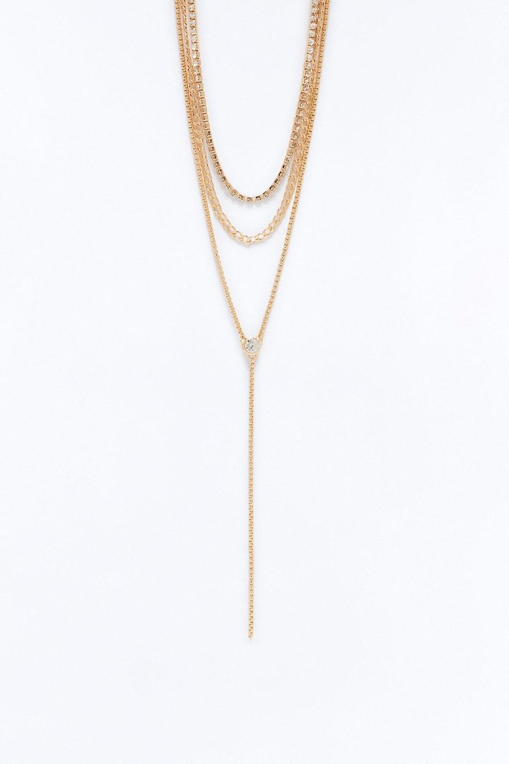 Terra Rhinestone Lariat Necklace - Gold