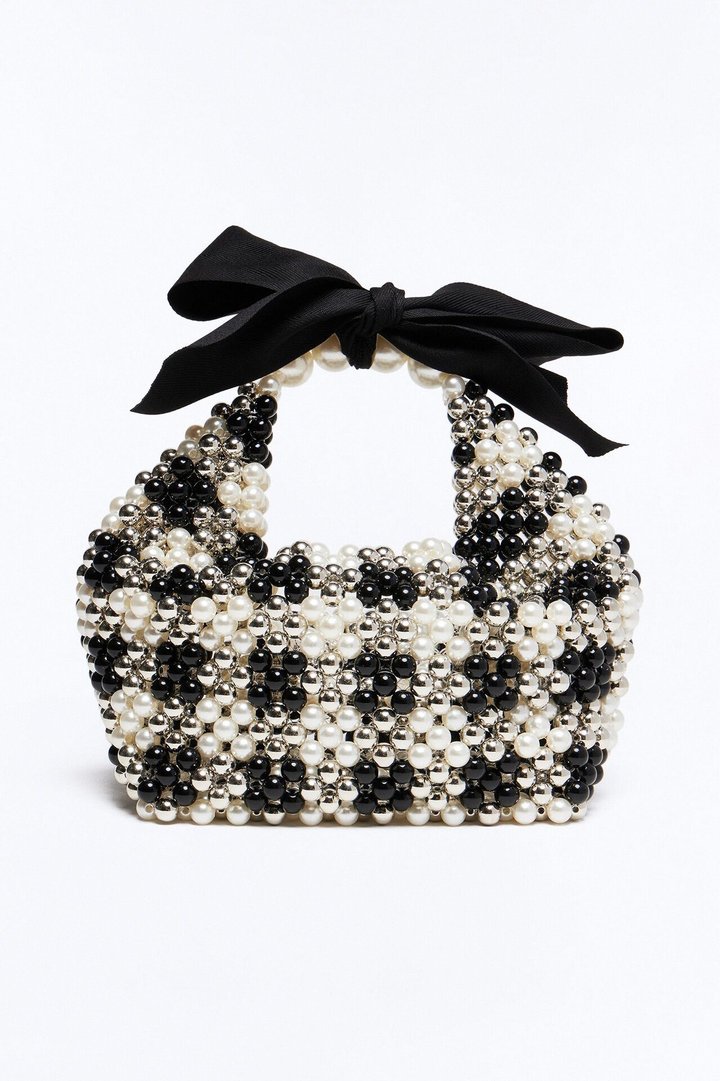 Queen's Gambit Beaded Crossbody Handbag - Black/White