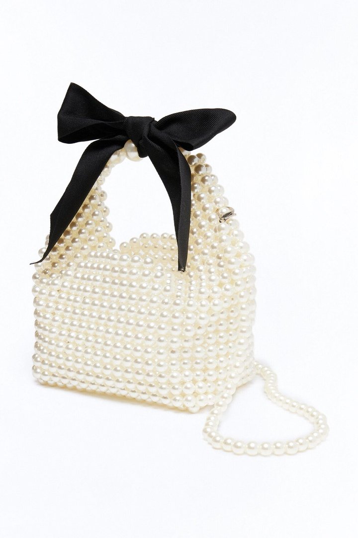 Queen's Pearls Beaded Crossbody Handbag - White/combo