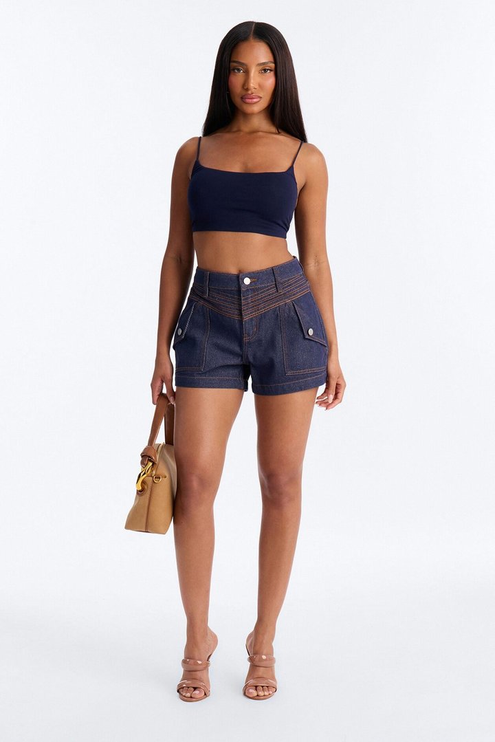 Alexa Everyday Double Layered Cropped Cami Top - Navy