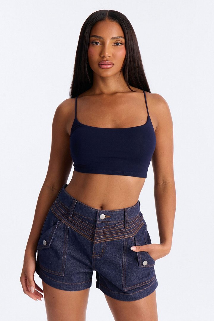Alexa Everyday Double Layered Cropped Cami Top - Navy