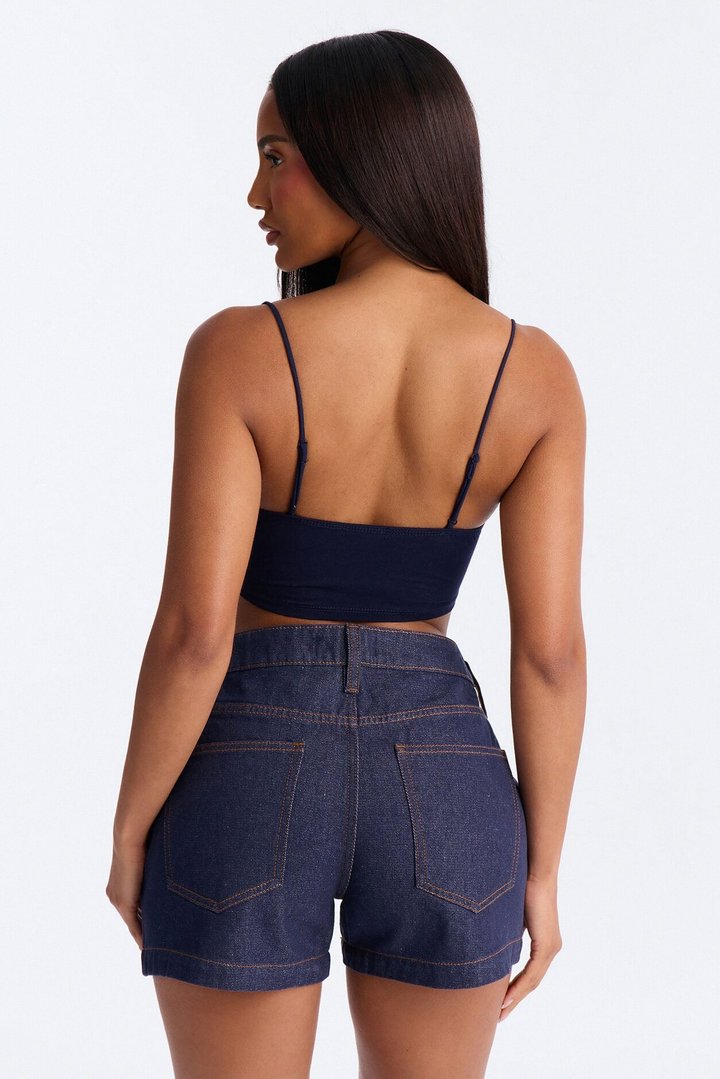 Alexa Everyday Double Layered Cropped Cami Top - Navy