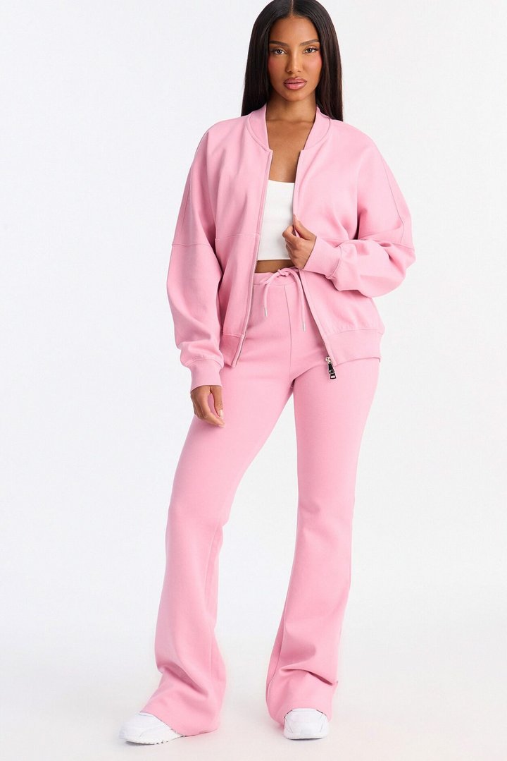 Kelsey Double Zip Flare Leg Pant Set - Pink