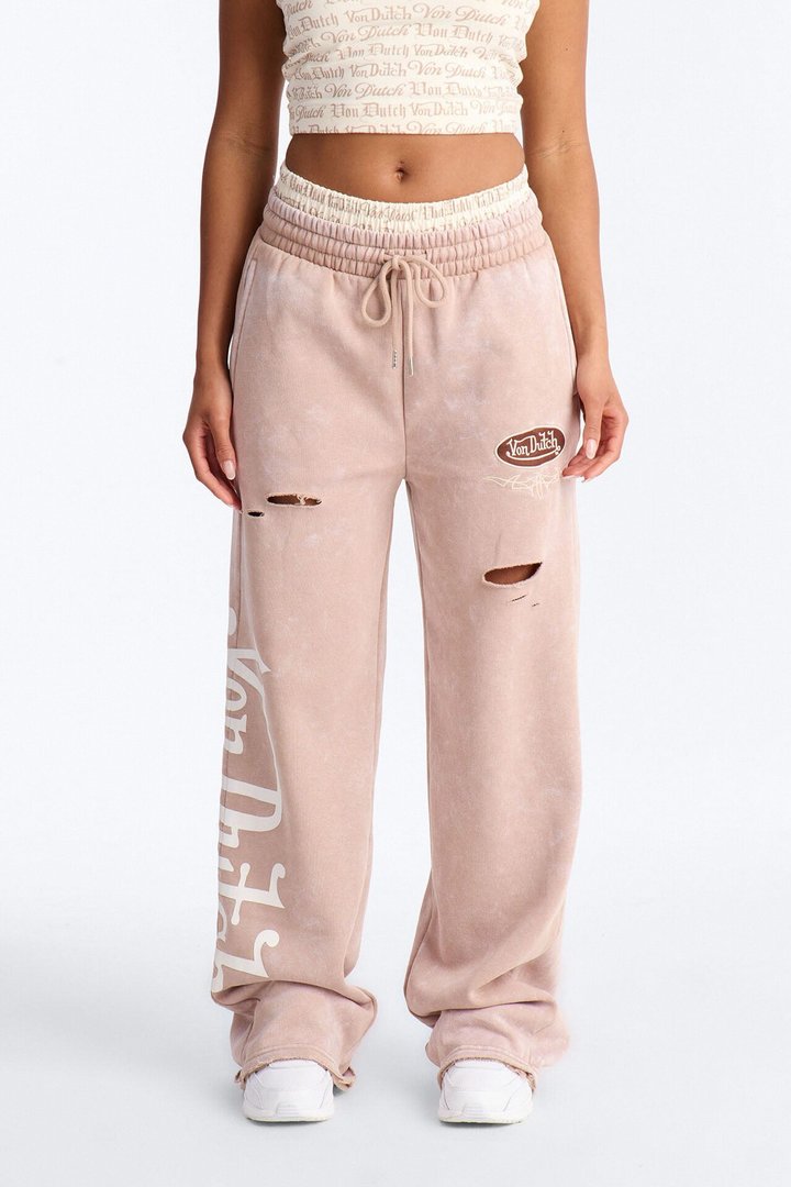 Von Dutch Wide Leg Washed Pant - Taupe