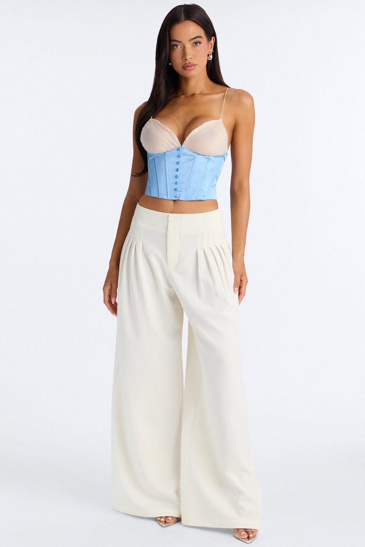 Adele Pleated Wide Leg Trouser Pant 33″ - Ivory