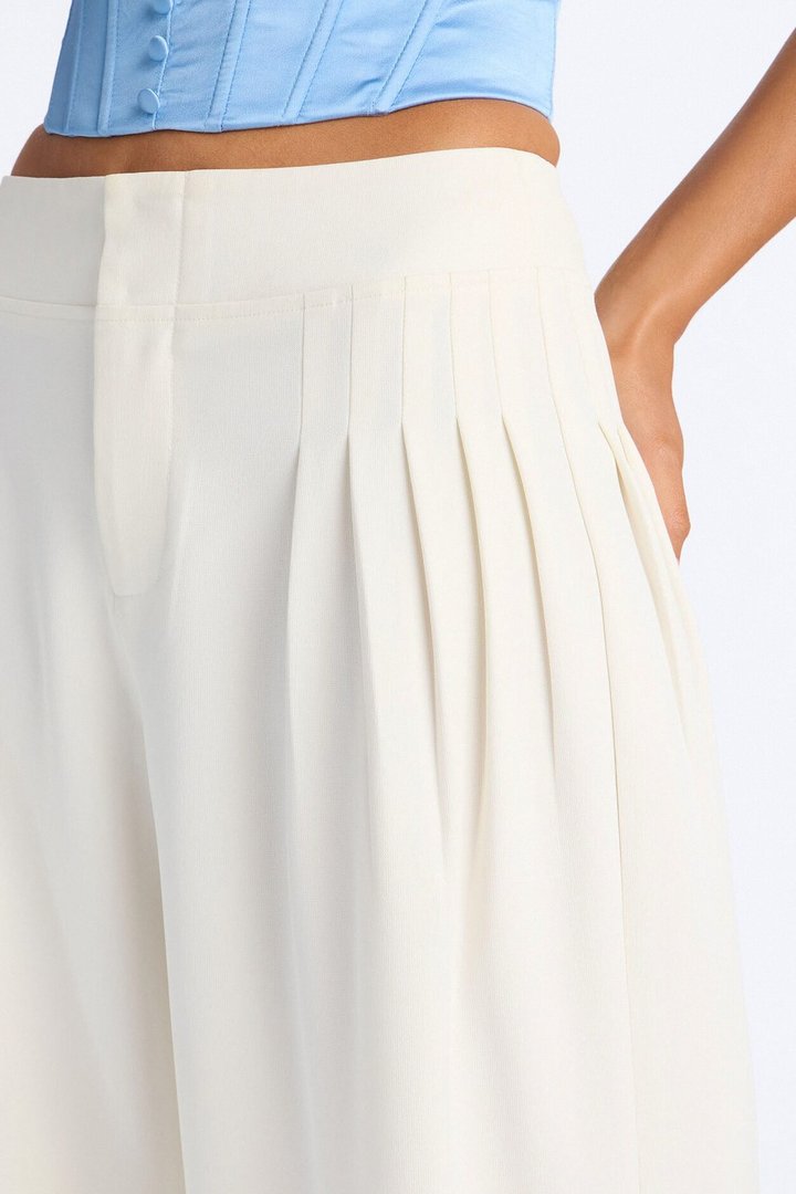 Adele Pleated Wide Leg Trouser Pant 33″ - Ivory