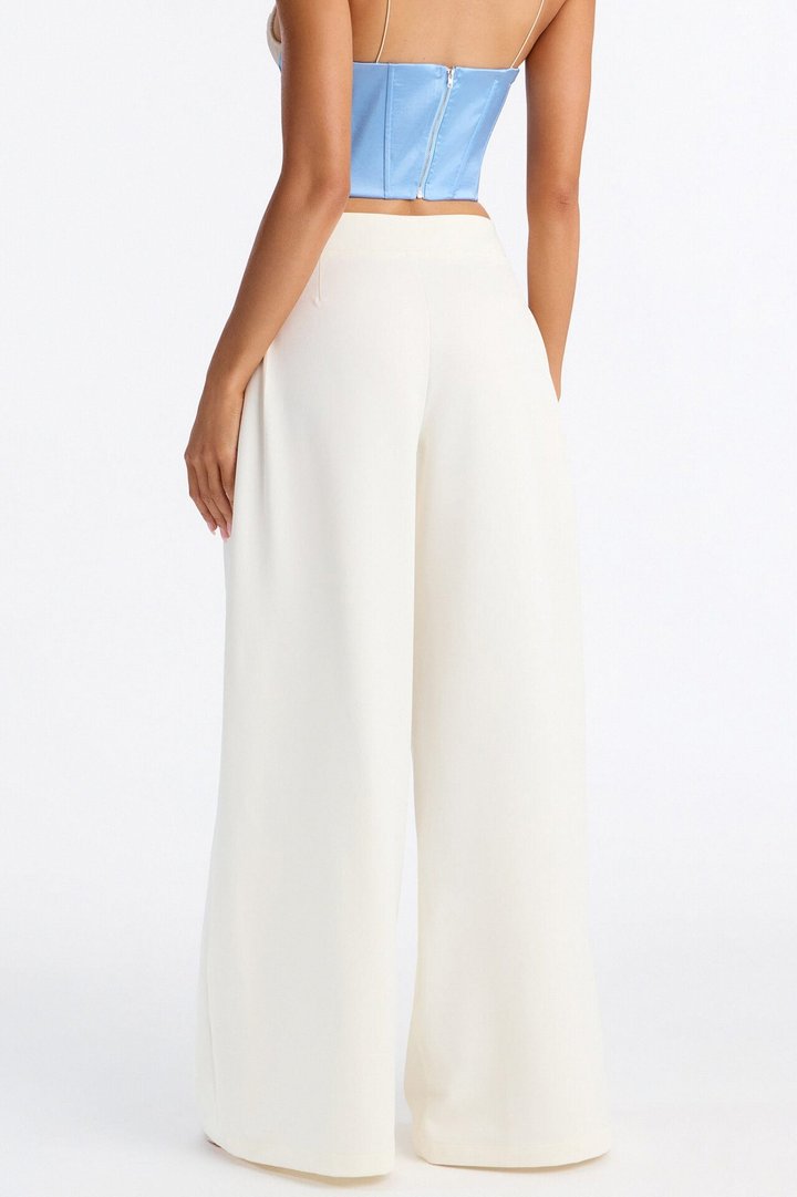 Adele Pleated Wide Leg Trouser Pant 33″ - Ivory