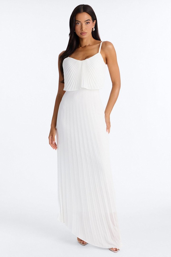 Cassidy Chiffon Pleated Maxi Dress - White