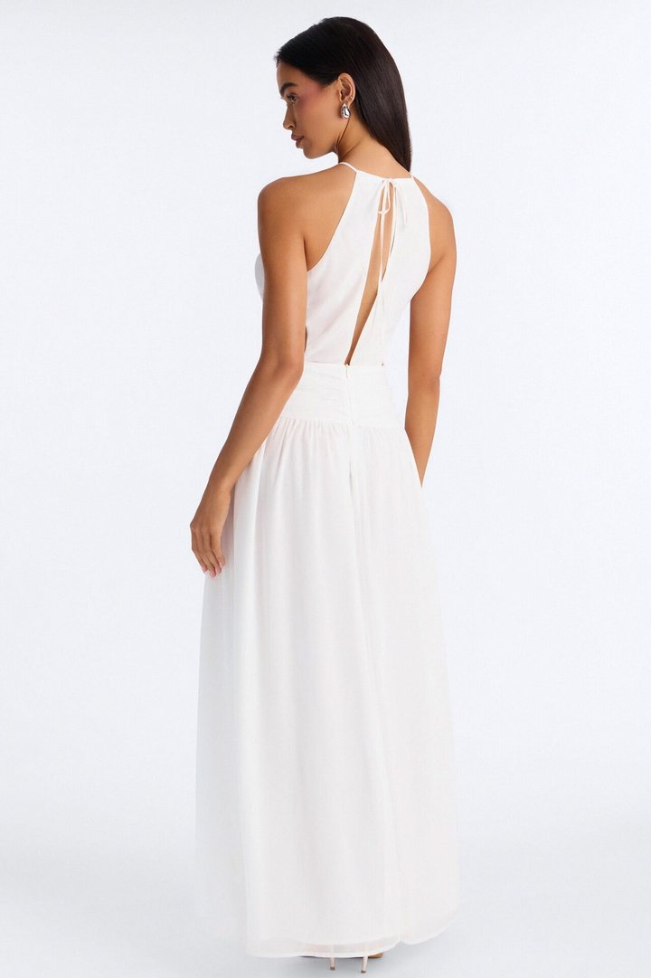Zoe Drop Waist Chiffon Maxi Dress - White
