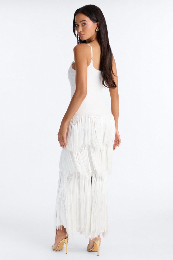 Elsa Fringe Lace Maxi Dress - White