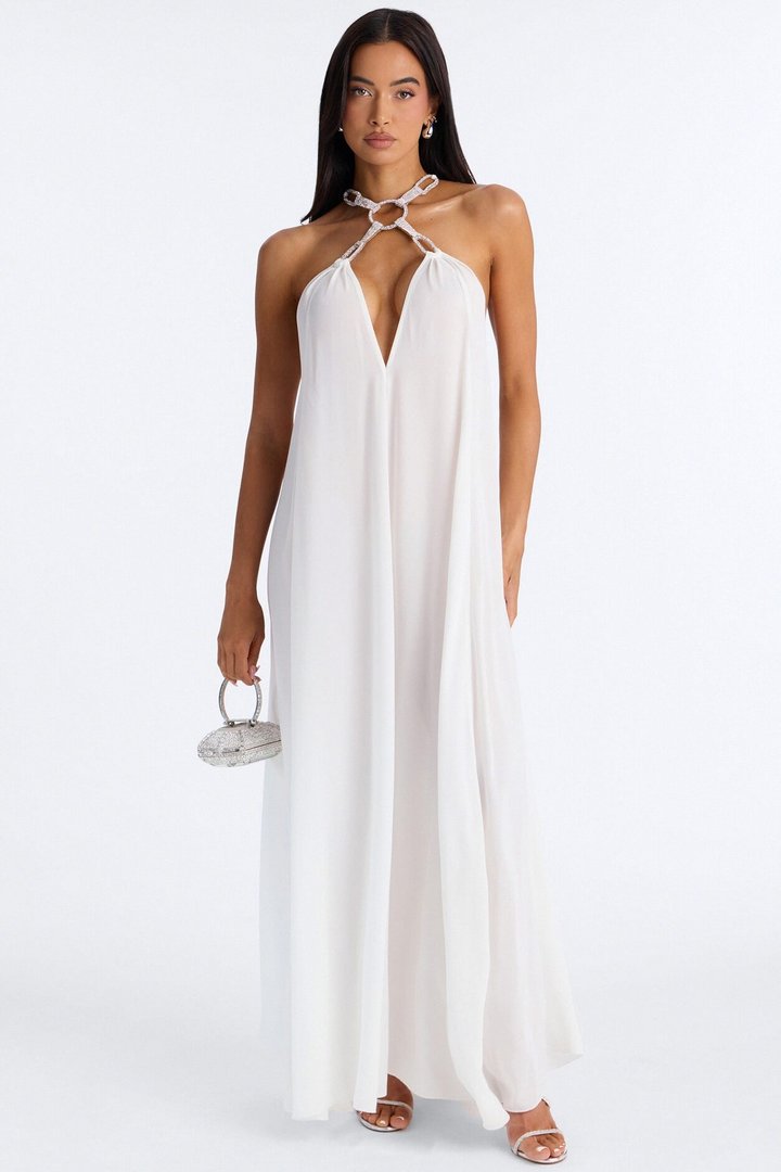 Amara Flowy Chiffon Maxi Dress - White
