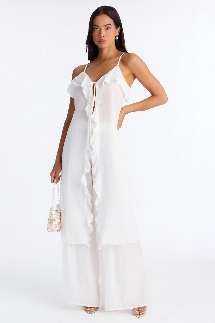Gabriela Ruffle Pant Set - White