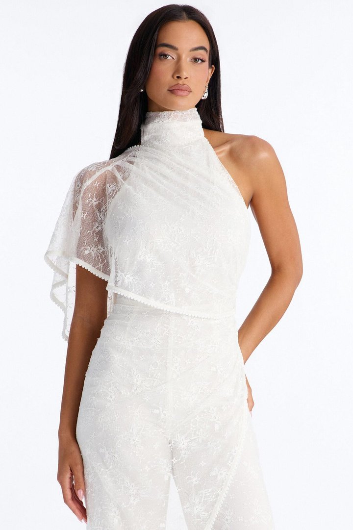 Tayla Draped Lace Wide Leg Jumpsuit - White