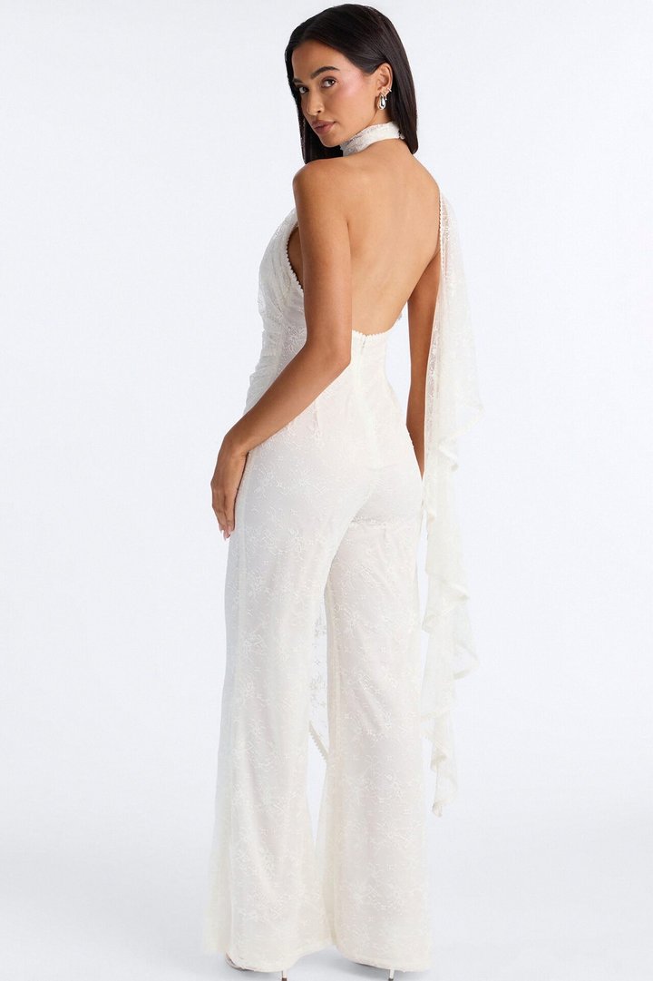 Tayla Draped Lace Wide Leg Jumpsuit - White