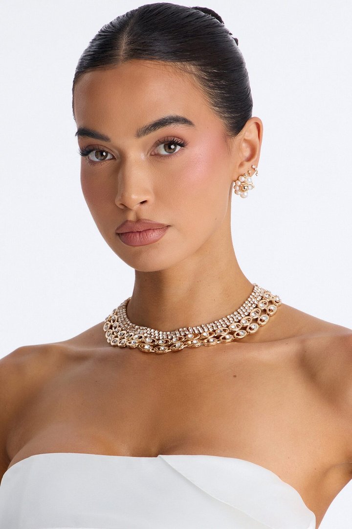 One Of Those Nights Rhinestone Choker Necklace - Gold