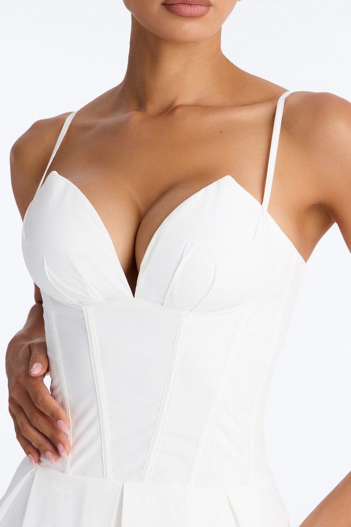 Estella Corset Poplin Midi Dress - White