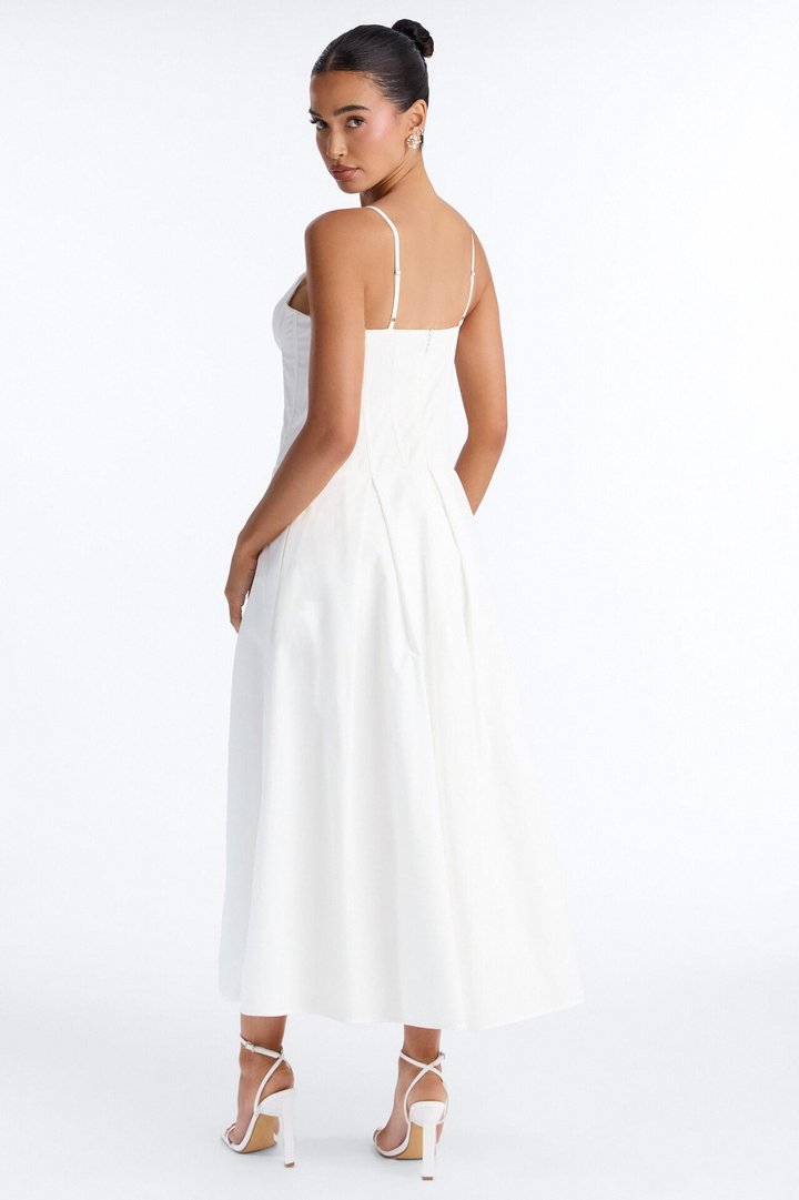 Estella Corset Poplin Midi Dress - White