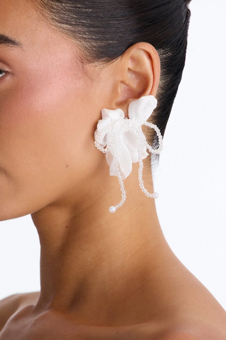 Most Precious Beaded Drop Earrings - White