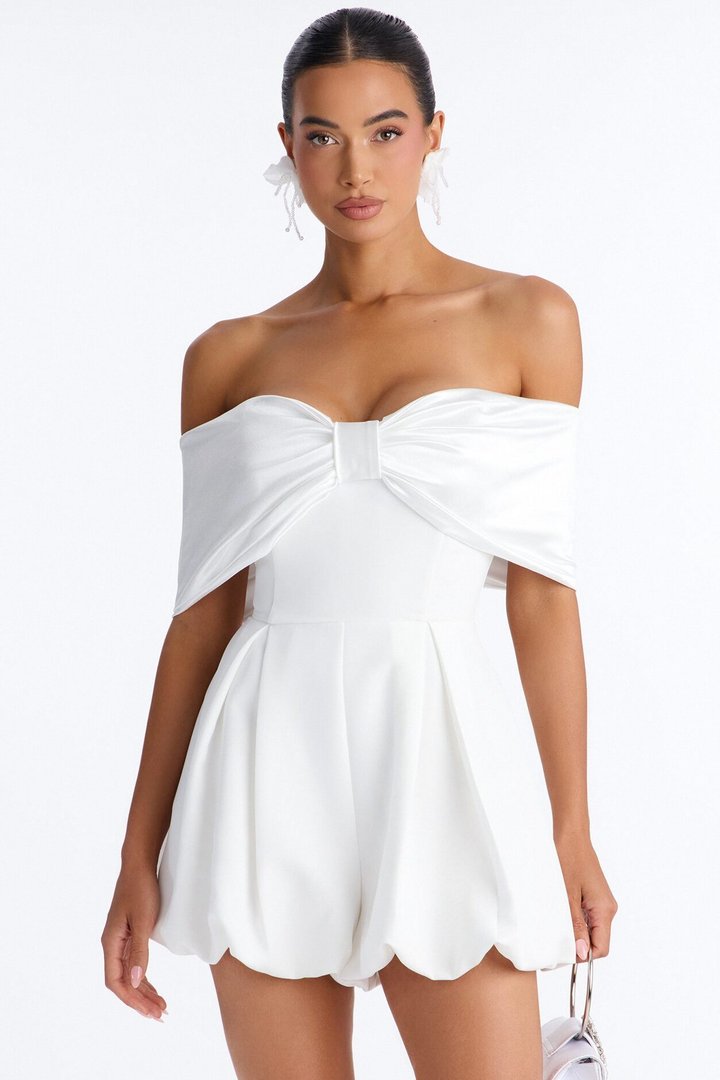 Gift To You Bow Bubble Romper - Off White