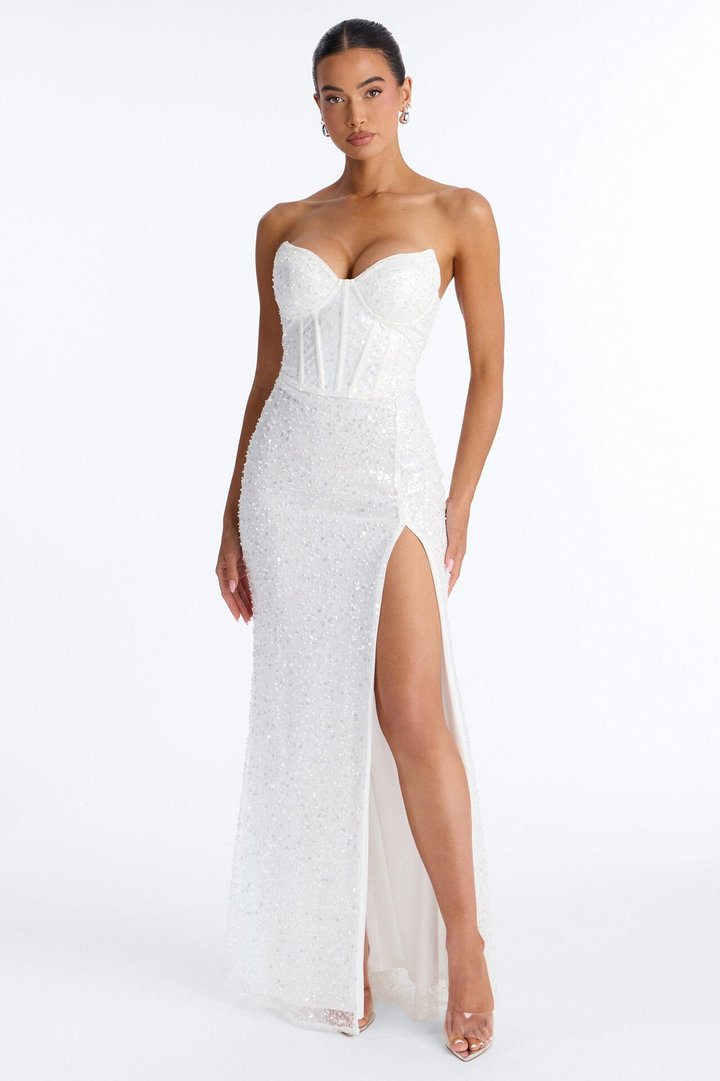 Juliana Embellished Corset Gown - White