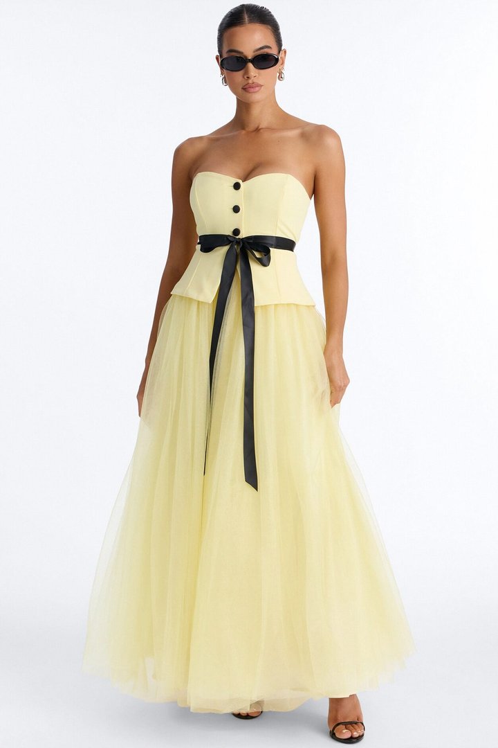 Rosy Girl Tulle Maxi Dress - Yellow