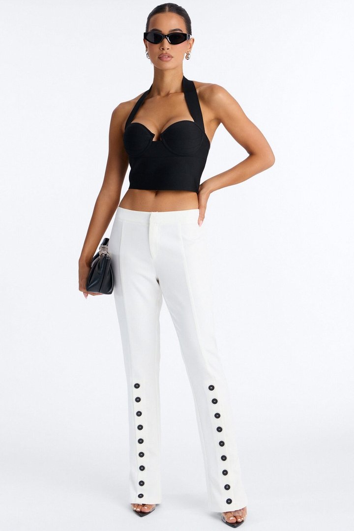 Jade Button Front Straight Leg Trouser - Ivory