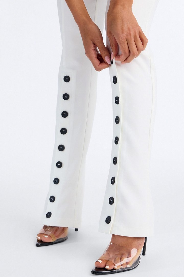 Jade Button Front Straight Leg Trouser - Ivory