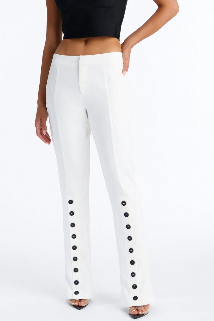 Jade Button Front Straight Leg Trouser - Ivory