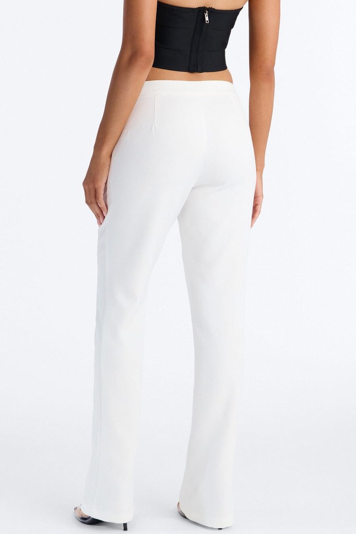 Jade Button Front Straight Leg Trouser - Ivory
