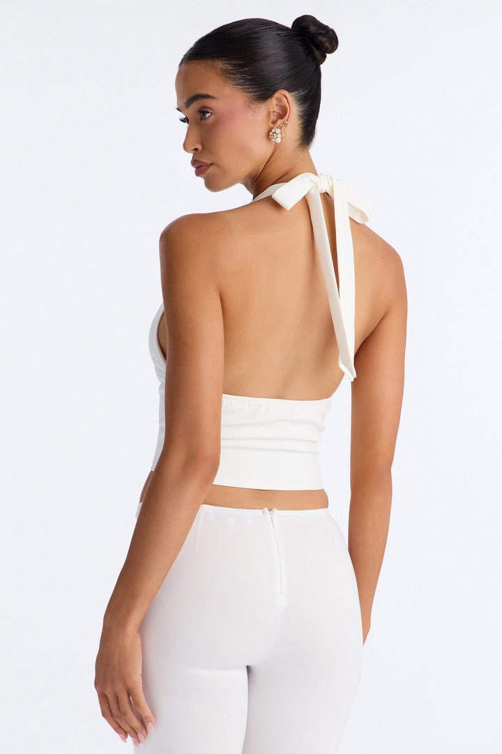 Rayna Button Front Halter Top - Cream