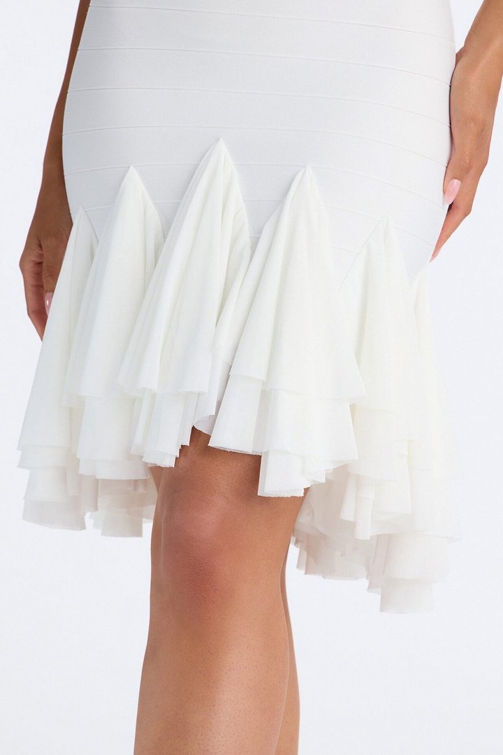 Talia Ruffle Bandage Mini Dress - White