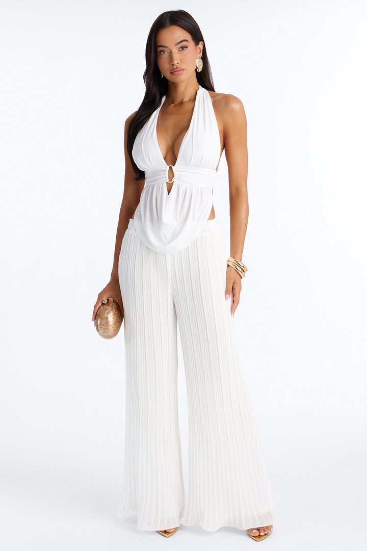 Jessica Plisse Wide Leg Elasticated Pant - White