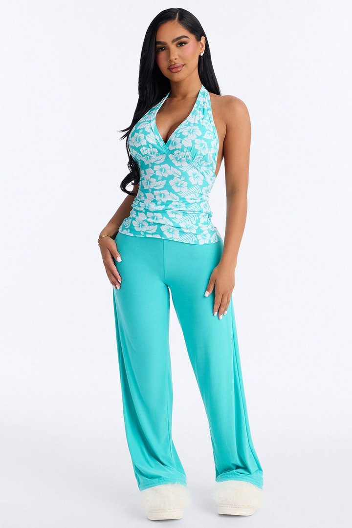 Tropical Beauty Foldover PJ Pant Set - Turquoise/combo