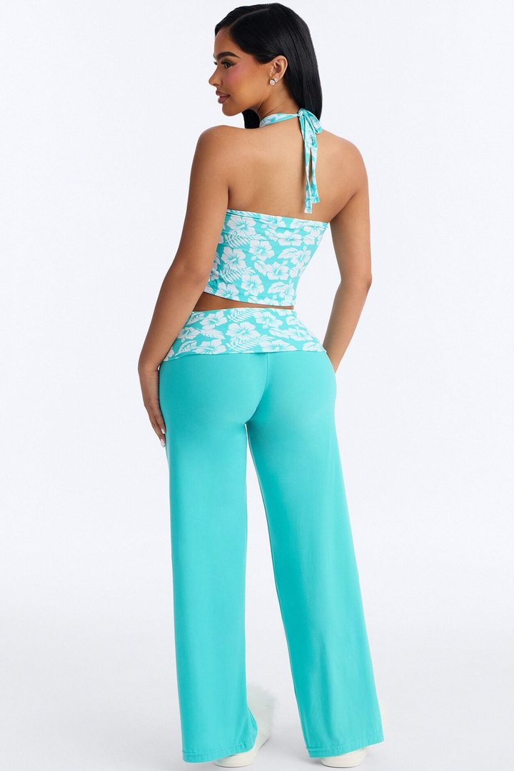 Tropical Beauty Foldover PJ Pant Set - Turquoise/combo