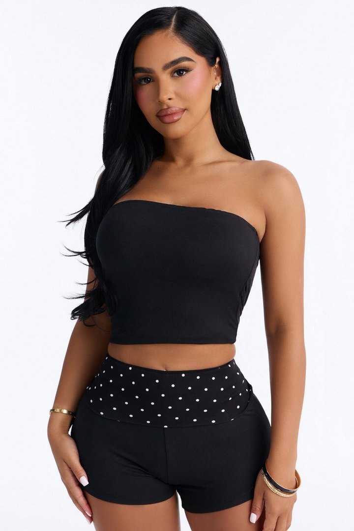 Polka Dot Cutie Reversible Short Set - Black