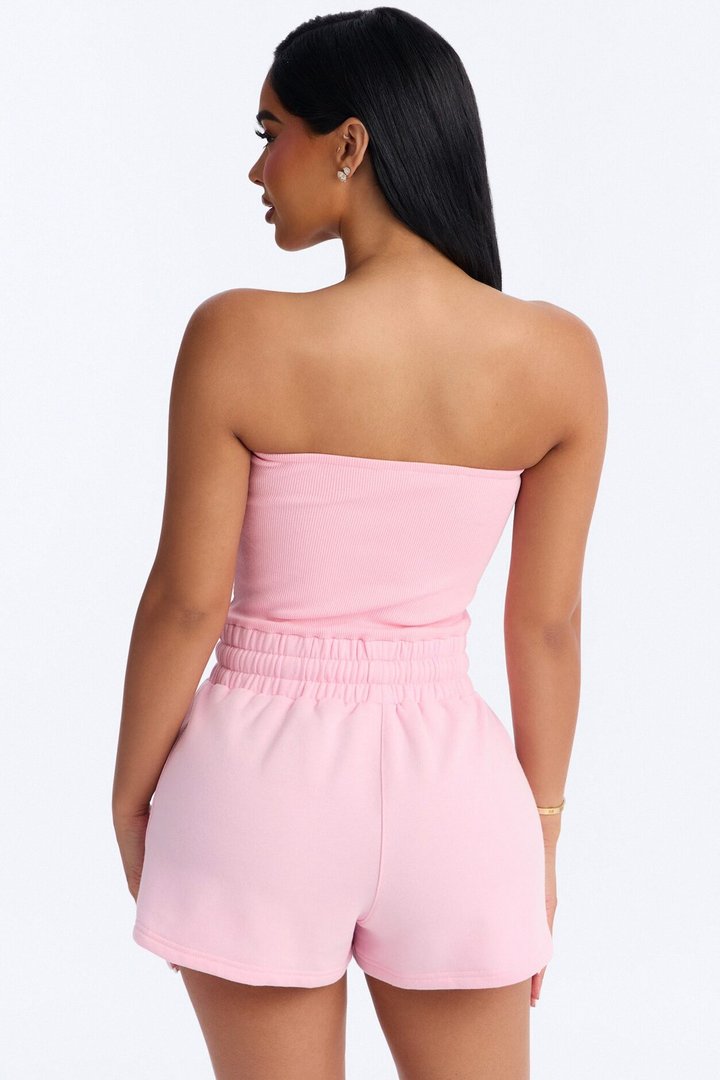 Jules Knit Tube With Fleece Short Romper - Pink