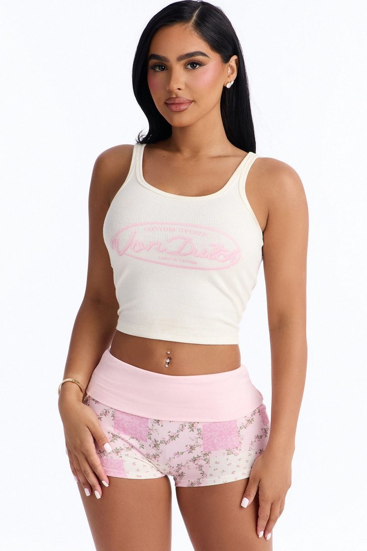 Nessa Mid Rise Fold Over Biker Shorts - Pink/combo