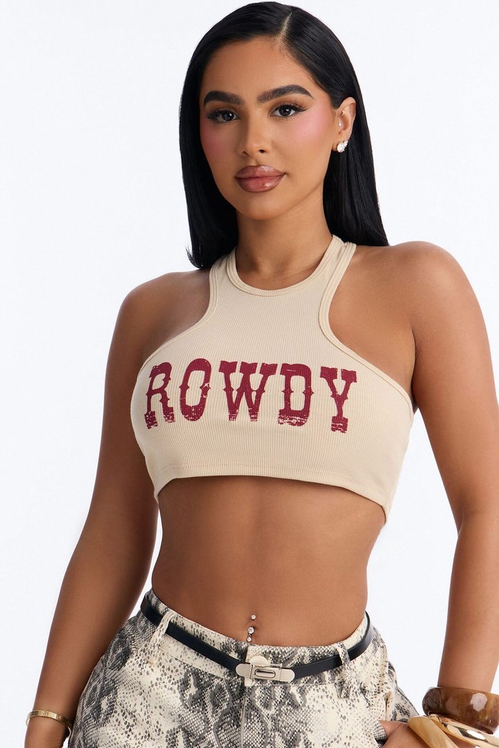 Rowdy Cropped Tank Top - Beige
