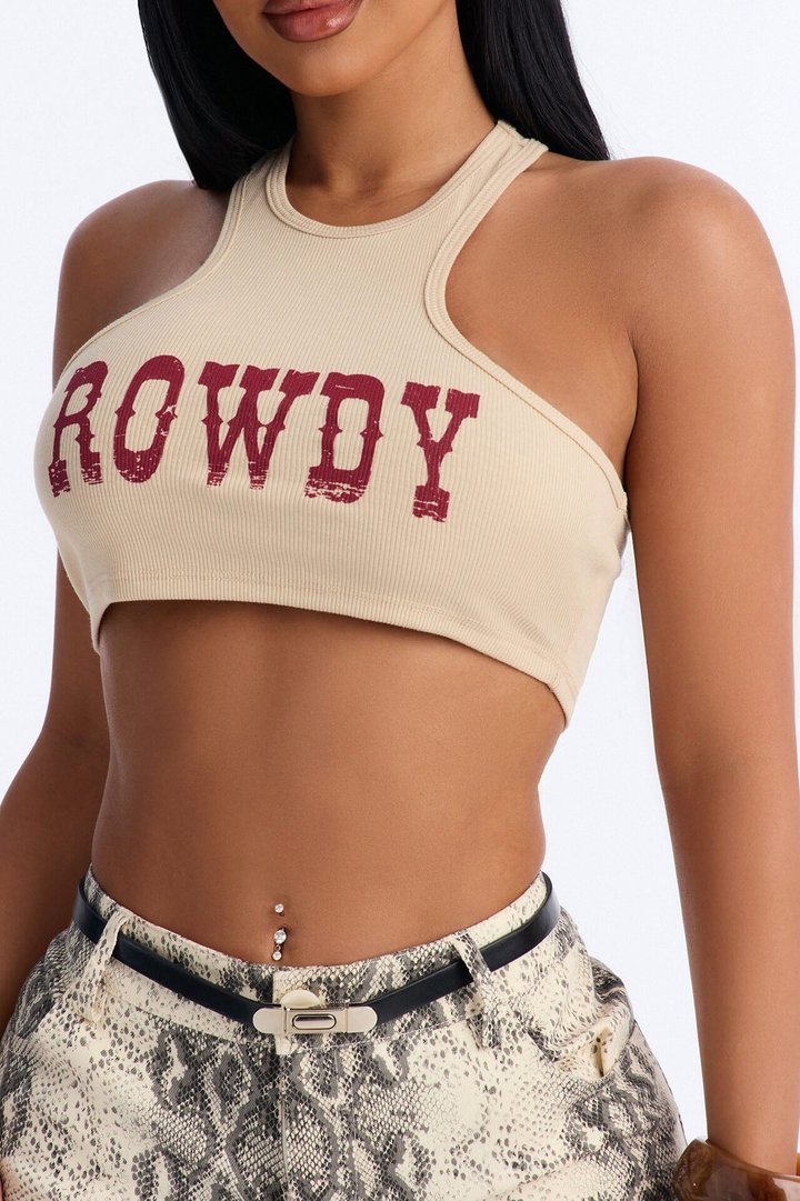 Rowdy Cropped Tank Top - Beige