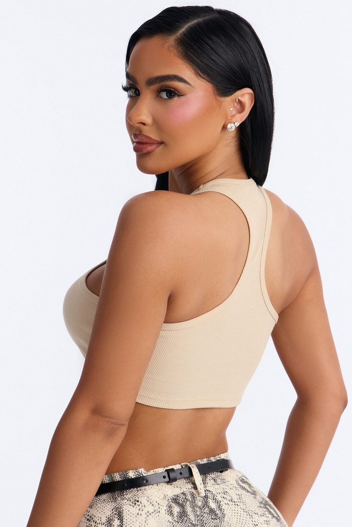 Rowdy Cropped Tank Top - Beige