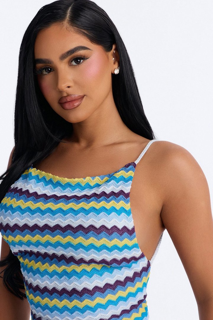 Vacay On The Brain Crochet Mini Dress - Blue/combo