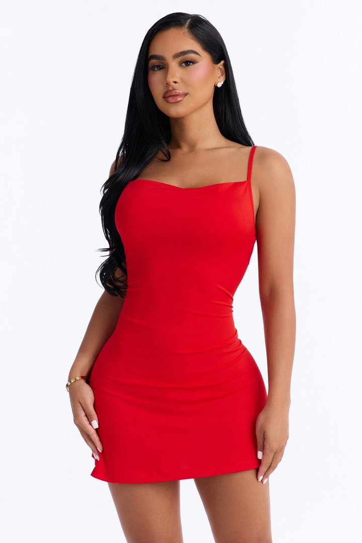Georgina Cowl Neck Mini Dress - Red
