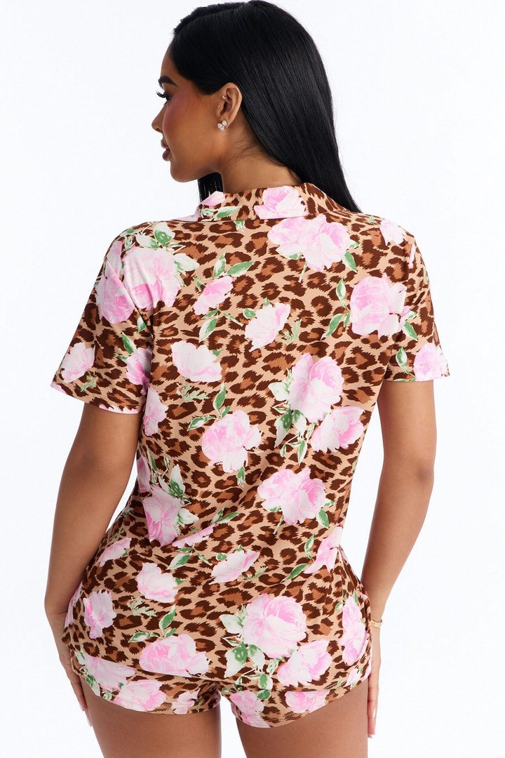 Wild Roses PJ Short Set - Brown/combo