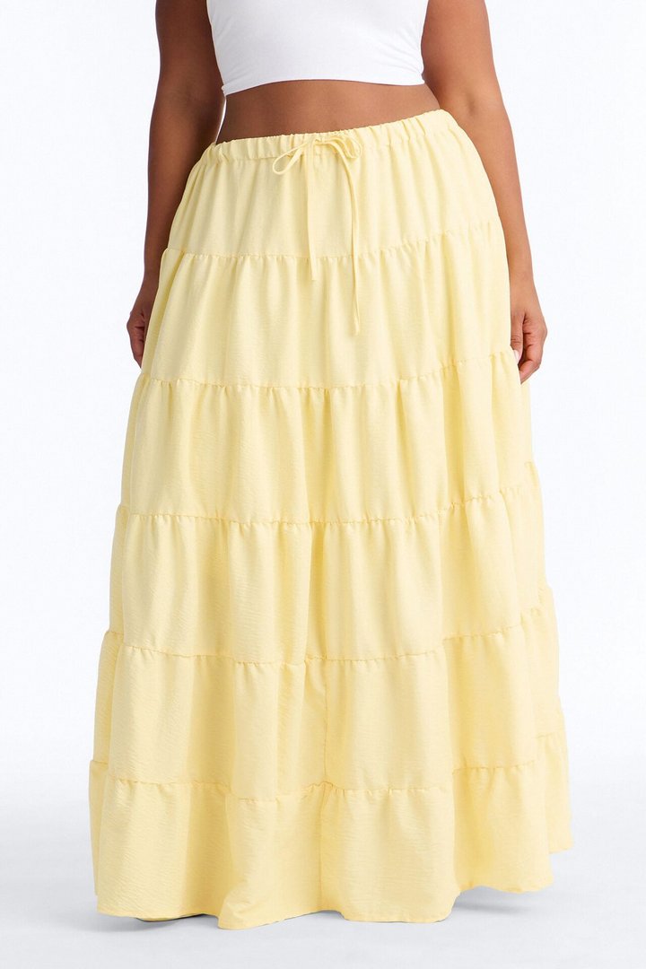 Aza Low Rise Tiered Maxi Skirt - Butter Yellow